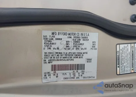 2004 Mercury Mountaineer из США, поврежденный, VIN 4M2DU86W54UJ07392